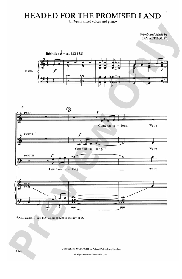 Headed for the Promised Land – 3-Part Mixed Choral Octavo (Digital Download)