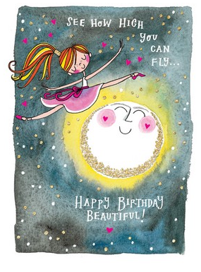 Greeting Card - Happy Birthday Ballerina over the Moon