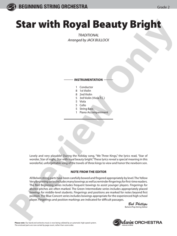 Star with Royal Beauty Bright – String Orchestra Conductor Score & Parts (Digital Download)