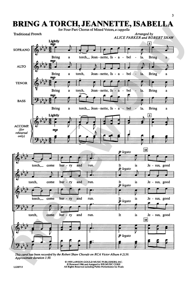 Bring a Torch, Jeanette, Isabella - Arr. Shaw/Parker – SATB Choral Octavo (Digital Download)