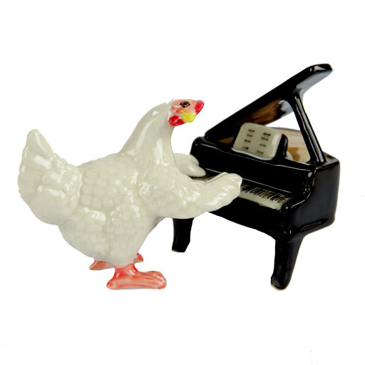 Hen Chicken Playing the Piano Porcelain Figurine