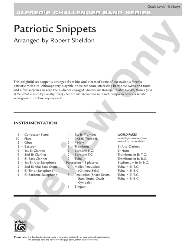 Patriotic Snippets - Concert Band Conductor Score & Parts (Digital Download)