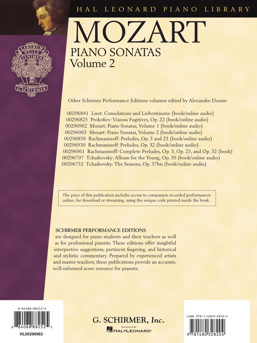 Mozart - Piano Sonatas Vol. 2 Book/OLA - Schirmer Performance Editions - Schirmer