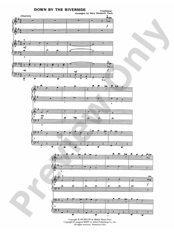 Down by the Riverside (Arr. Mary Elizabeth Clark) - 1 Piano, 6 Hands (Digital Download)