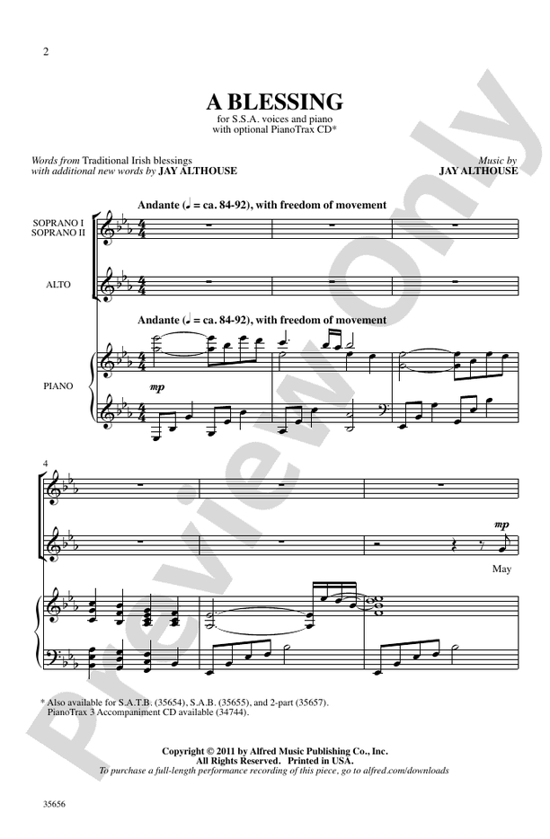 A Blessing - Jay Althouse - SSA Choral Octavo (Digital Download)