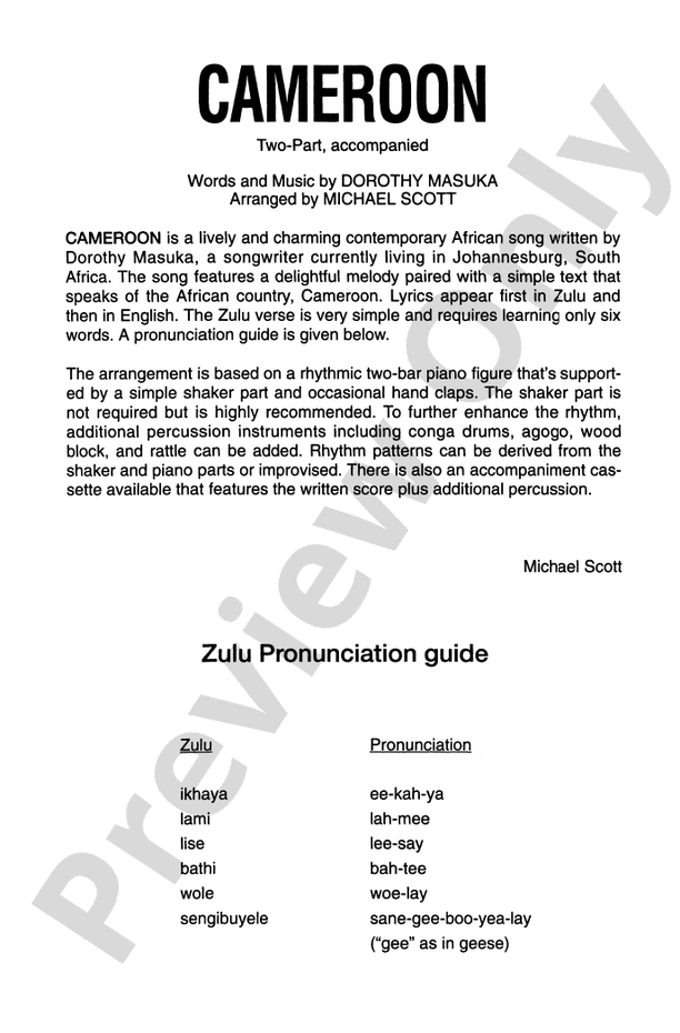 Cameroon – 2-Part Choral Octavo (Digital Download)