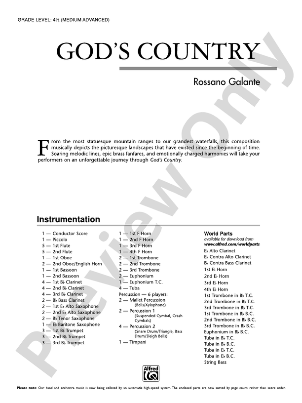 God's Country - Concert Band Conductor Score & Parts (Digital Download)
