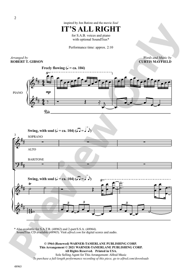 It's All Right – SAB Choral Octavo (Digital Download)