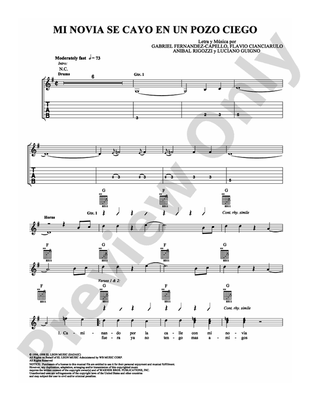 Mi Novia Se Cayo en un Pozo Ciego - Guitar TAB (Digital Download)