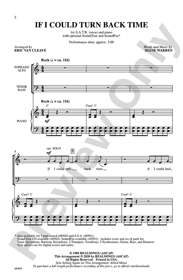 If I Could Turn Back Time – SATB Choral Octavo (Digital Download)