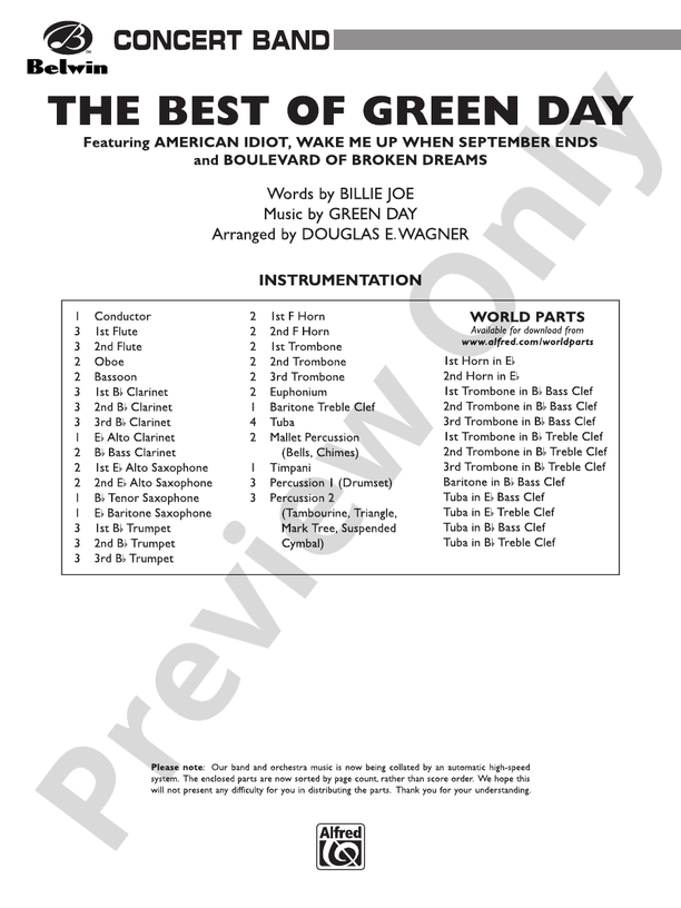 The Best of Green Day - Concert Band Conductor Score & Parts (Digital Download)