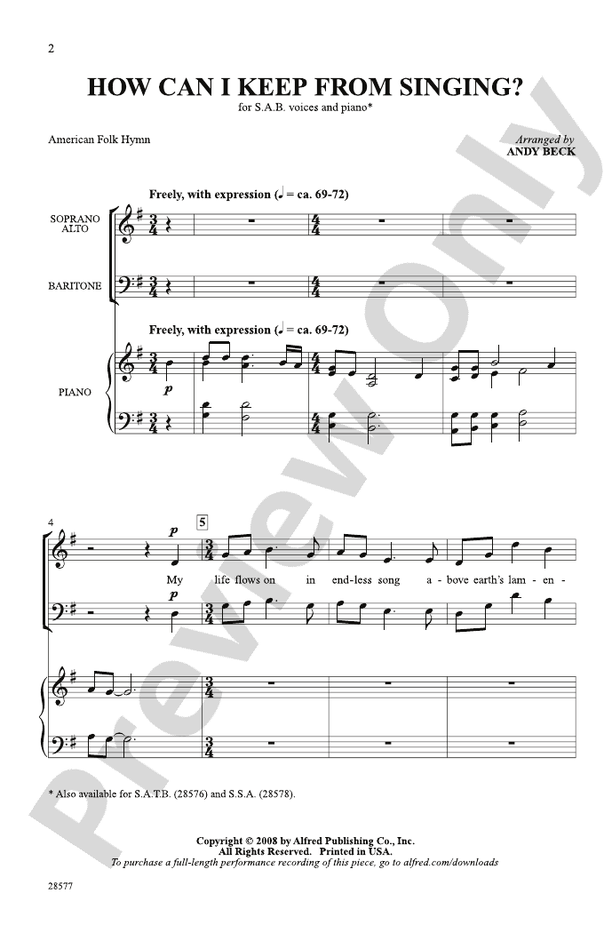 How Can I Keep from Singing? - Arr. Andy Beck – SAB (Digital Download)