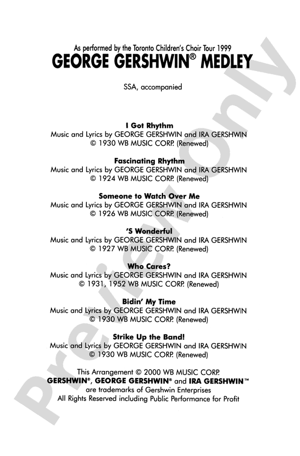 George Gershwin Medley – SSA Choral Octavo (Digital Download)