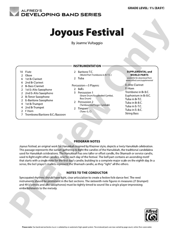 Joyous Festival – Concert Band Conductor Score & Parts (Digital Download)