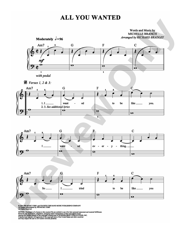 All You Wanted - Arr. Richard Bradley (DSM-PS-0001804) - Easy Piano (Digital Download)