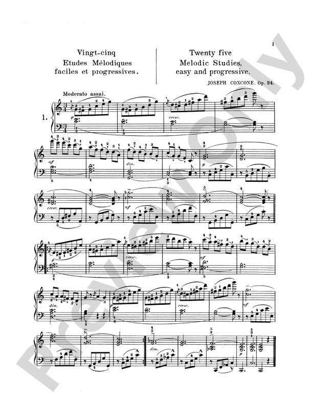 Concone - Twenty-five Melodious Studies, Op. 24 - Piano Solo (Digital Download)