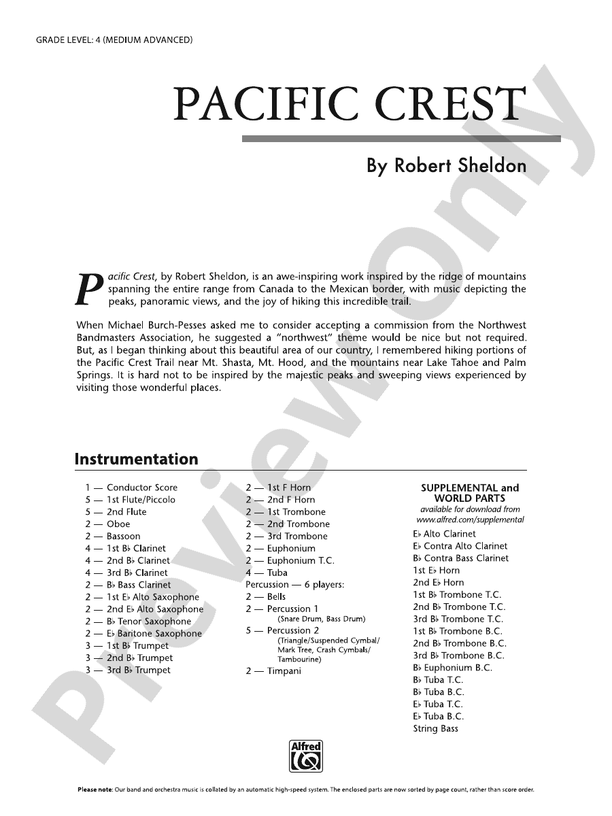 Pacific Crest – Concert Band Conductor Score & Parts (Digital Download)