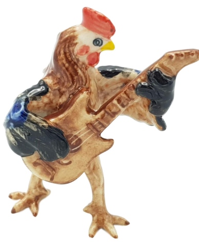 Porcelain Rooster Playing the Guitar