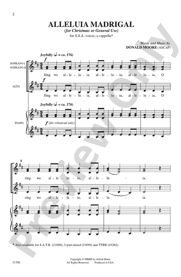 Alleluia Madrigal - SSA, a cappella Choral Octavo (Digital Download)