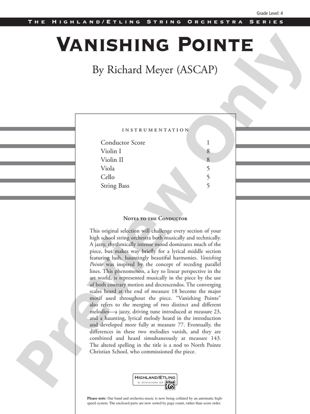 Vanishing Pointe – String Orchestra Conductor Score & Parts (Digital Download)