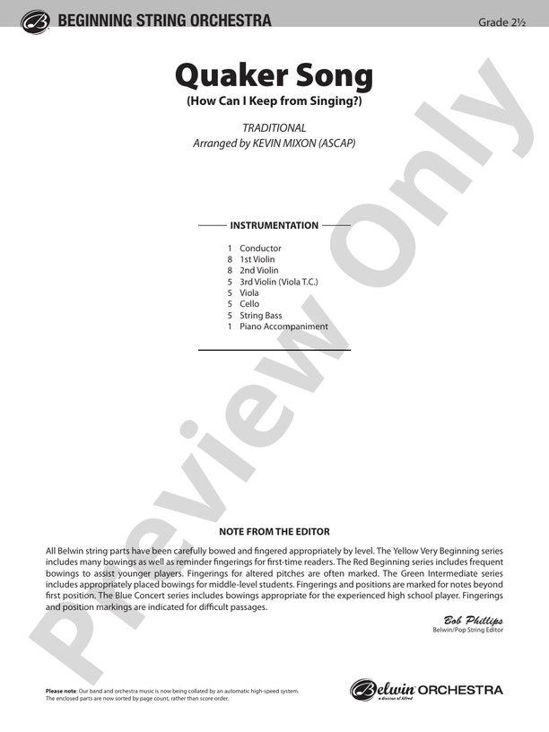 Quaker Song (How Can I Keep from Singing?) – String Orchestra Conductor Score & Parts (Digital Download)