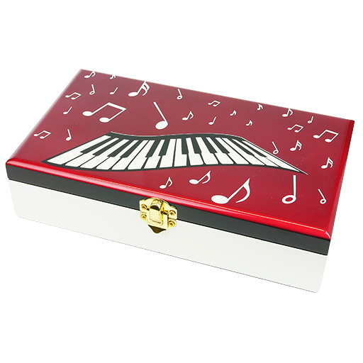 Lacquered Jewellery Box Red with White Keyboard & Notes