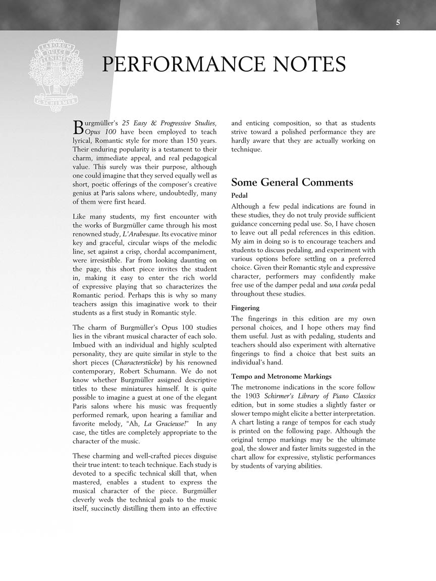 Burgmuller - 25 Progressive Studies Op100 - Piano Solo Schirmer 297086