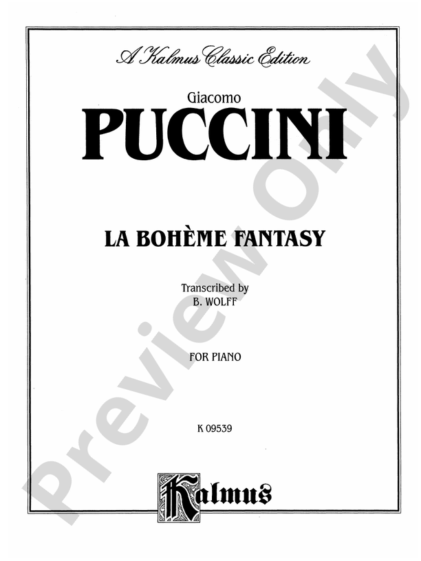 Puccini - La Boheme Fantasy (Transcr. Bernhard Wolff) - Piano Solo (Digital Download)