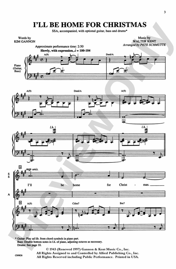 I'll Be Home for Christmas - Arr. Pete Schmutte - SSA Choral Octavo (Digital Download)