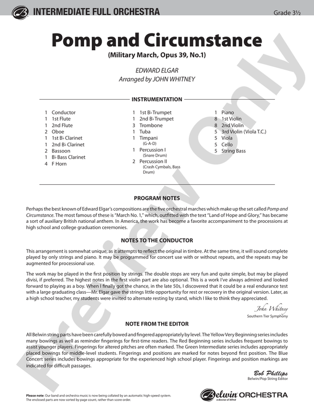 Pomp and Circumstance – Full Orchestra Conductor Score & Parts (Digital Download)