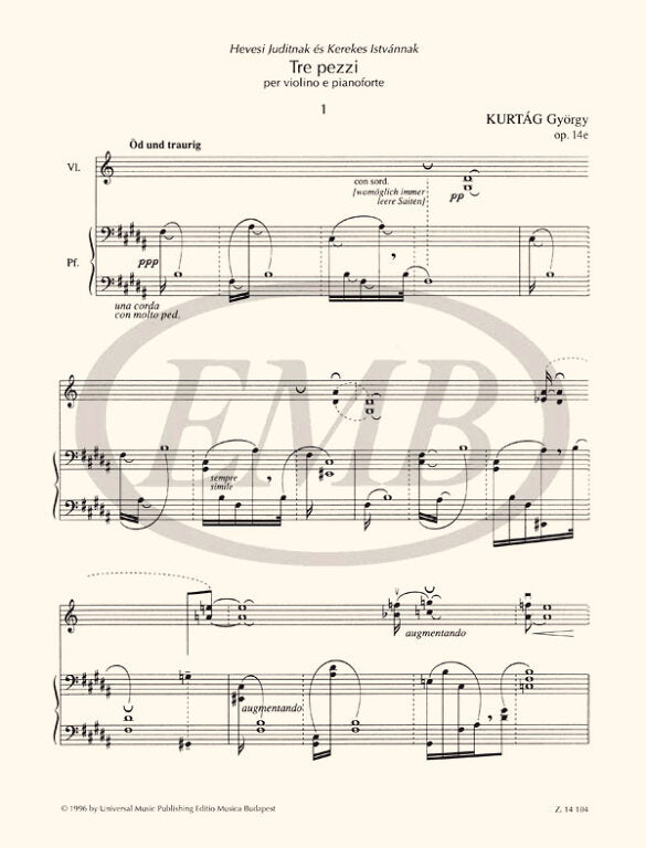 Kurtag - 3 Pieces Op14 A - Violin/Piano Accompaniment EMB Z14104