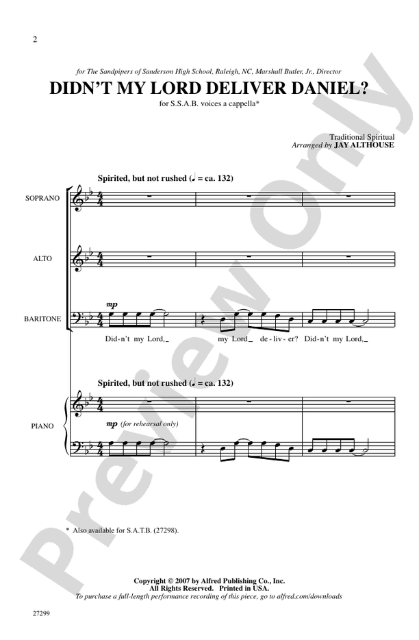 Didn't My Lord Deliver Daniel? – SSAB, a cappella Choral Octavo (Digital Download)