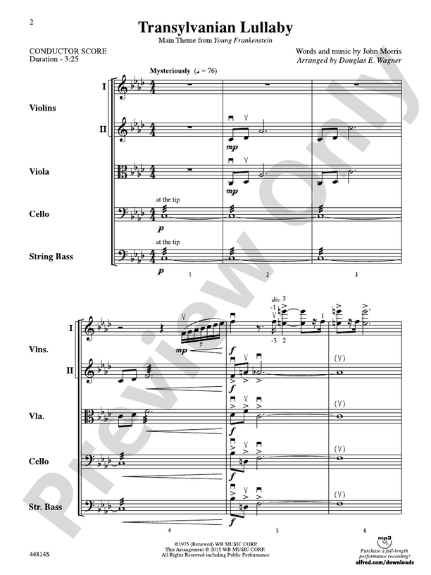Transylvanian Lullaby - String Orchestra Conductor Score & Parts (Digital Download)