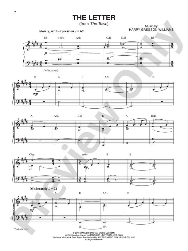 The Letter (from "The Town") - Piano (Digital Download)