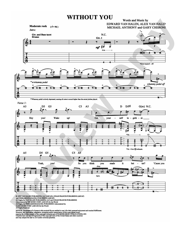 Without You - Van Halen - Guitar TAB (Digital Download)