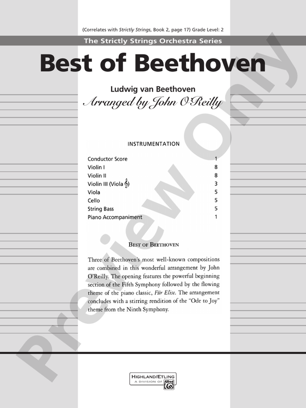 Best of Beethoven – String Orchestra Conductor Score & Parts (Digital Download)