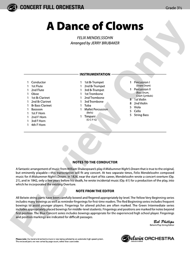 A Dance of Clowns (from A Midsummer Night's Dream) – Full Orchestra Conductor Score & Parts (Digital Download)