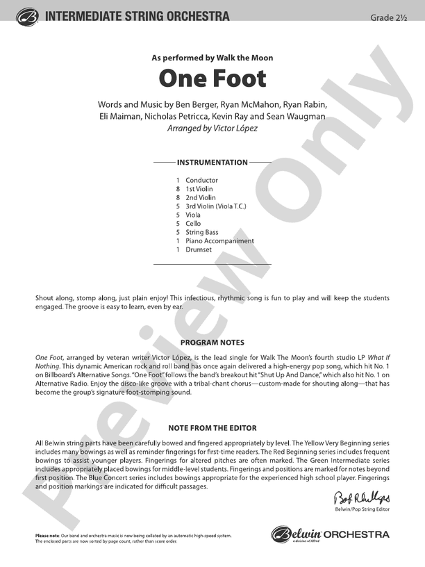 One Foot - String Orchestra Conductor Score & Parts (Digital Download)