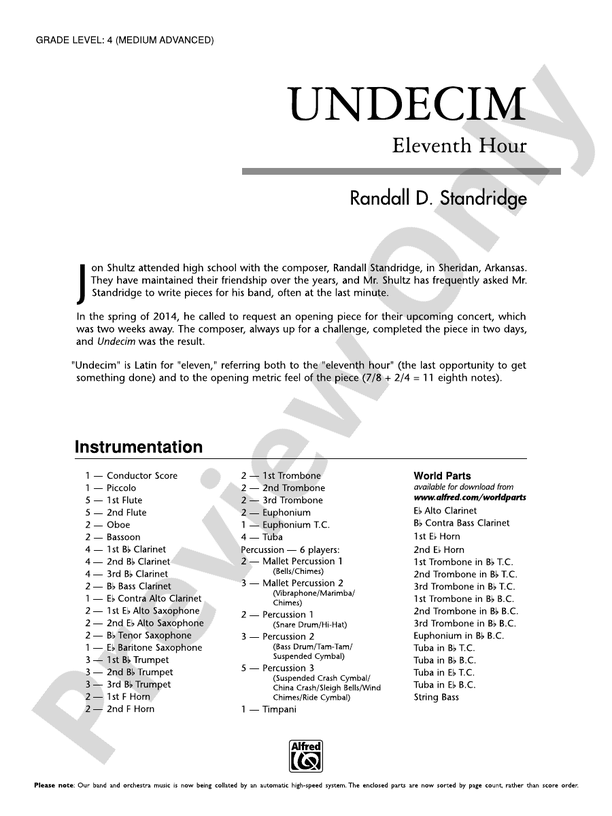 Undecim - Concert Band Conductor Score & Parts (Digital Download)