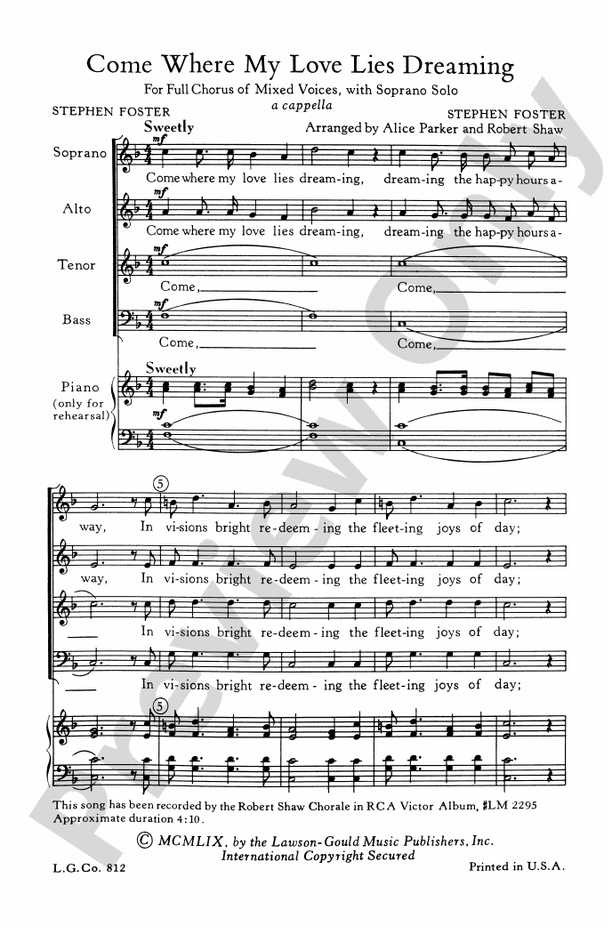 Come Where My Love Lies Dreaming - SATB Choral Octavo (Digital Download)