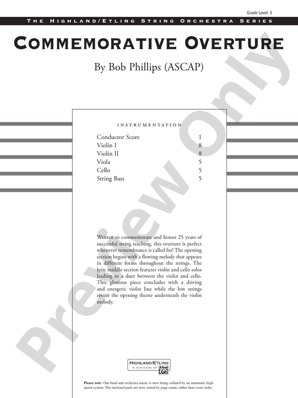 Commemorative Overture – String Orchestra Conductor Score & Parts (Digital Download)