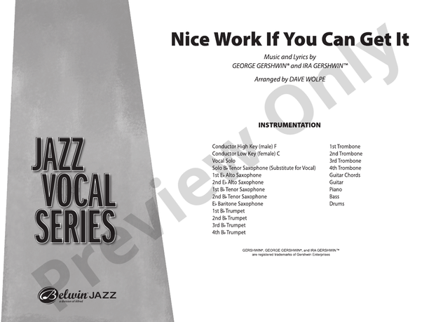 Nice Work If You Can Get It - Jazz Ensemble Conductor Score & Parts(Digital Download)