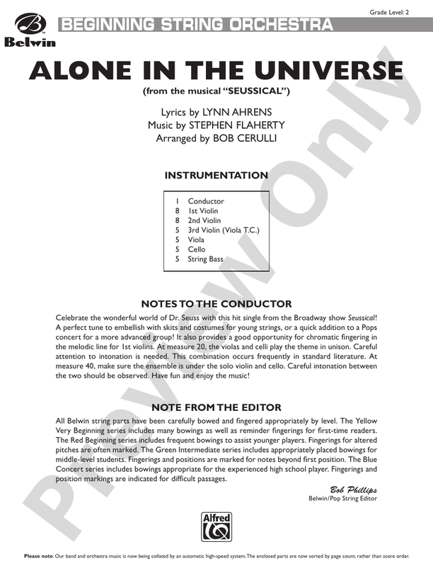 Alone in the Universe (from Seussical the Musical) - String Orchestra Conductor Score & Parts (Digital Download)