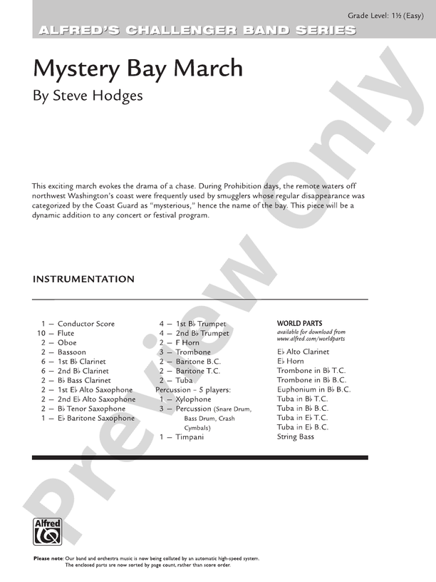 Mystery Bay March - Concert Band Conductor Score & Parts (Digital Download)