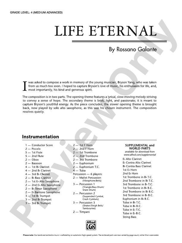 Life Eternal - Concert Band Conductor Score & Parts (Digital Download)