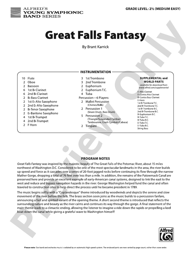 Great Falls Fantasy – Concert Band Conductor Score & Parts