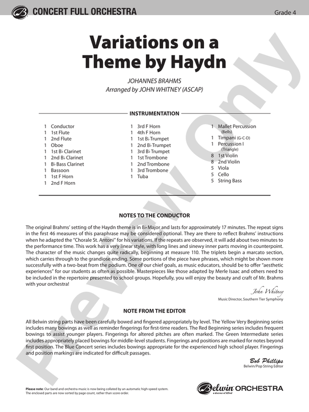 Variations on a Theme by Haydn – Full Orchestra Conductor Score & Parts (Digital Download)