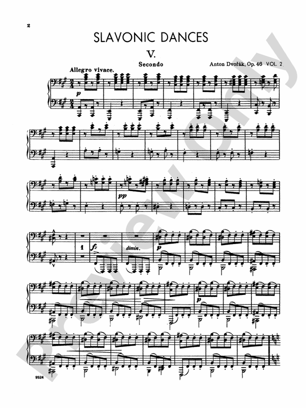 Dvorak - Slavonic Dances, Op. 46 (Volume II) - 1 Piano, 4 Hands (Digital Download)