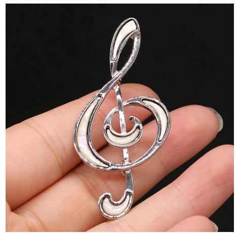 Silver Treble Clef Pin/Brooch with White Shell Inlay
