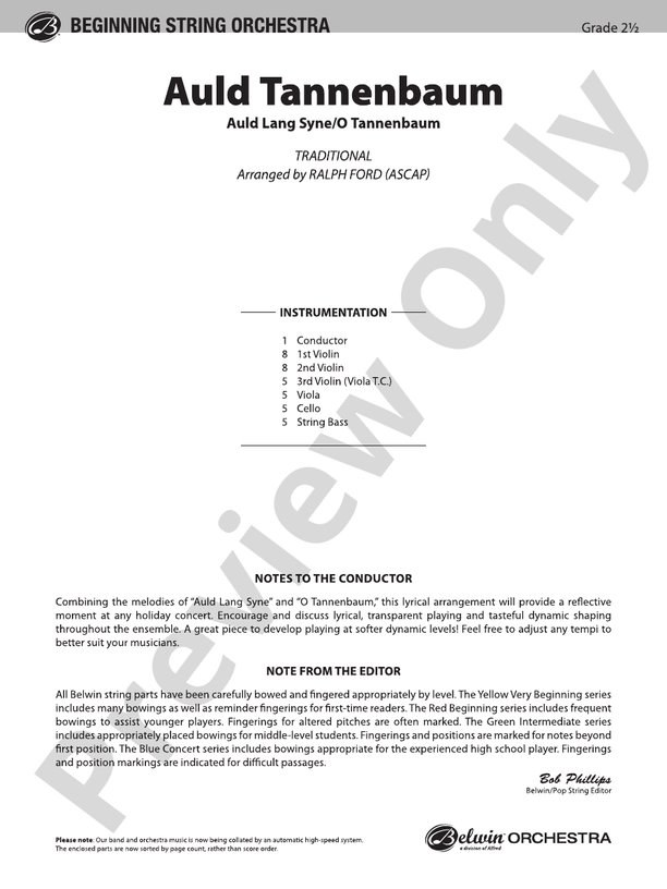 Auld Tannenbaum – String Orchestra Conductor Score & Parts (Digital Download)